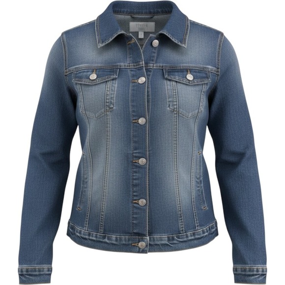 Time and Tru Jackets & Blazers - Time and Tru Women's Large Denim Jacket Blue Stretch Jean Trucker Button Front